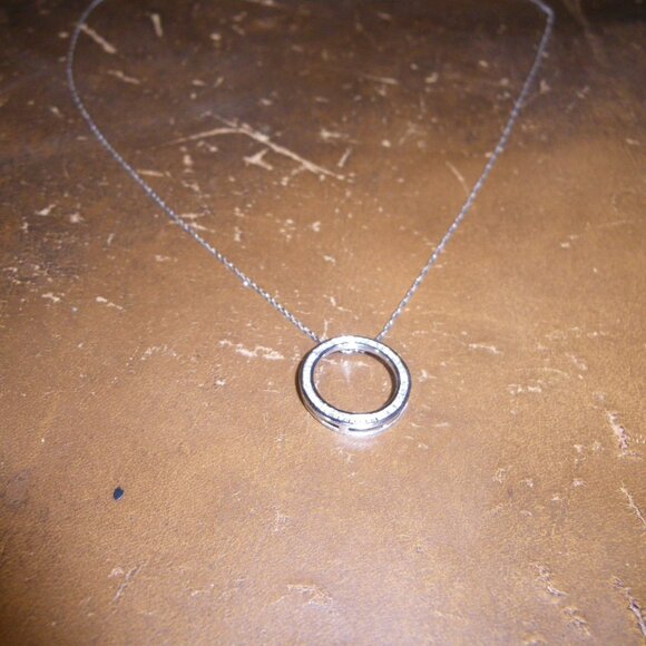 Women's 10K White Gold Thin Necklace w/ Diamond Halo Pendant - Picture 2 of 5
